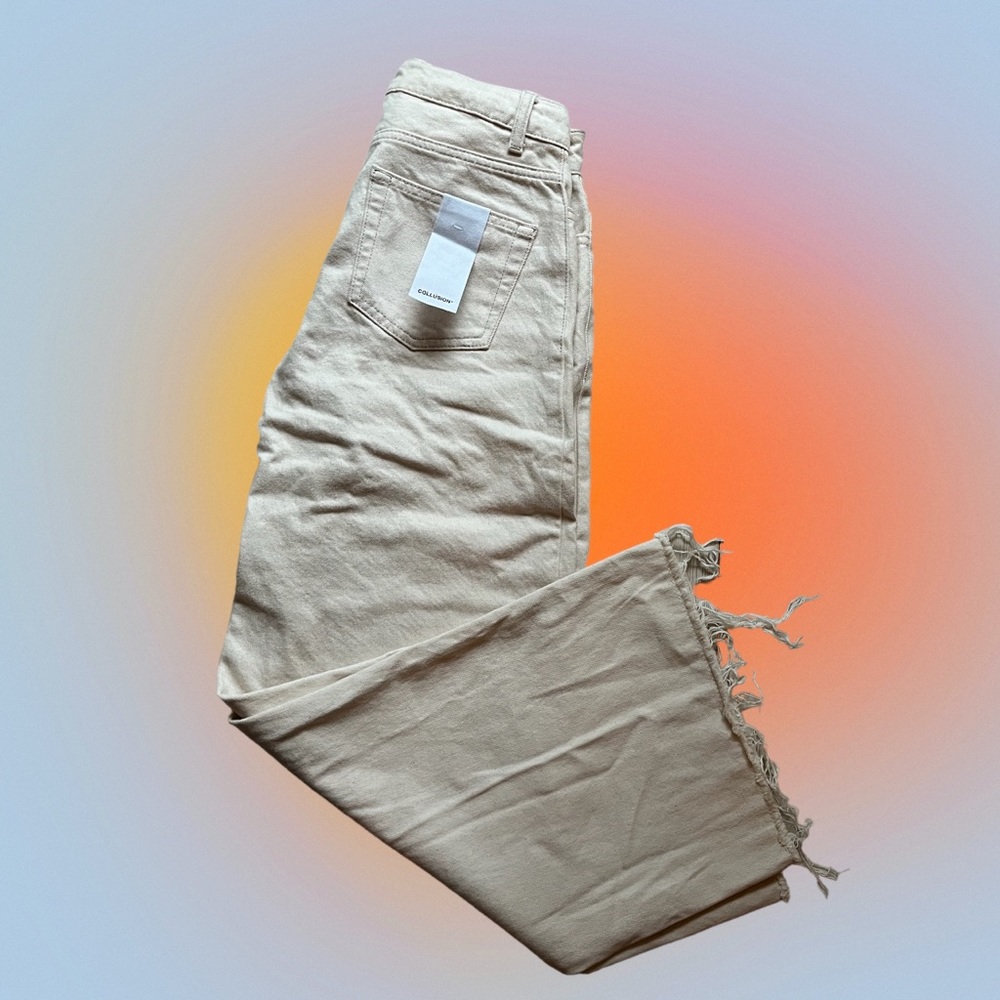 BNWT white/beige denim pants raw hem wide leg
